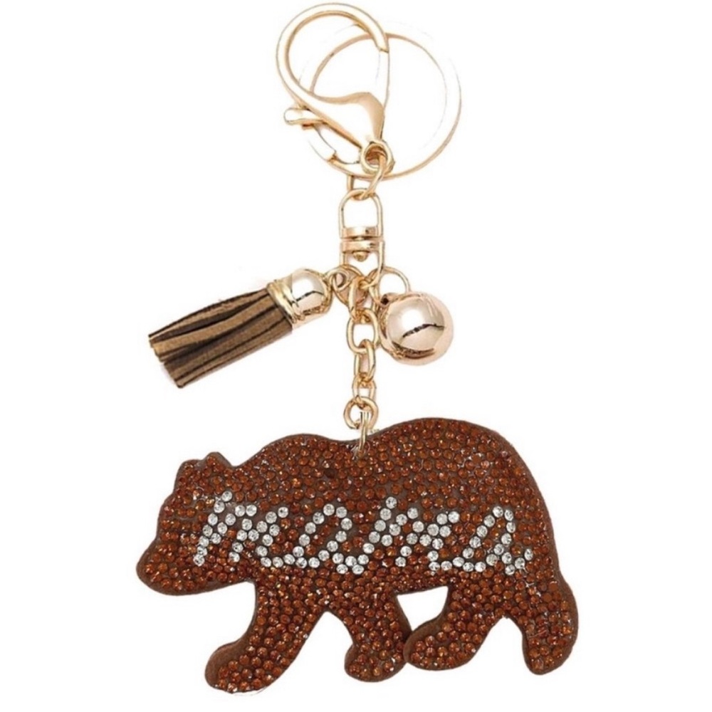 Rhinestone Mama Bear Tassel Keychain